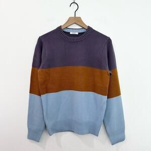 AYR The Yachty Moma Luxury Sweater Mens Purple Orange Blue Striped size Small